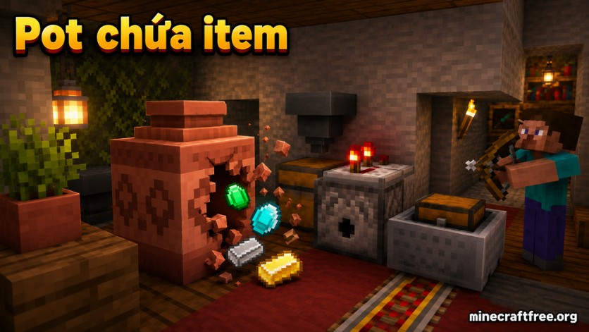 Decorated Pot chứa đồ trong Minecraft 1.20.50