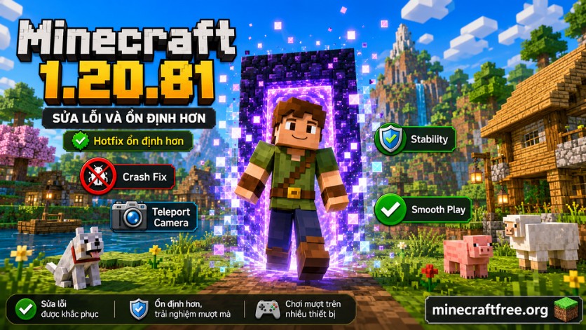 Minecraft 1.20.81 sửa lỗi crash và camera để ổn định hơn