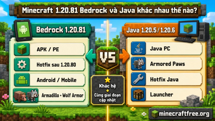 So sánh Minecraft Bedrock 1.20.81 và Java 1.20.5 1.20.6