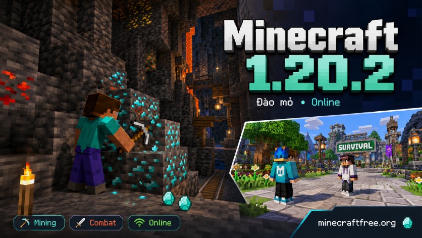 Minecraft 1.20.2 đào mỏ và online