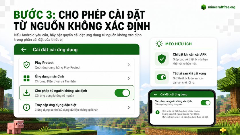 Cho phép cài đặt Minecraft miễn phí