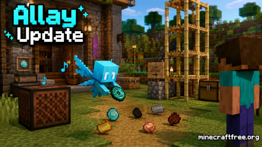Allay nhặt đồ trong Minecraft 1.19.20