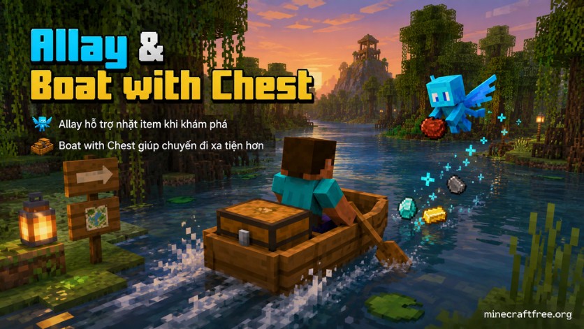 Allay và Boat with Chest trong Minecraft 1.19